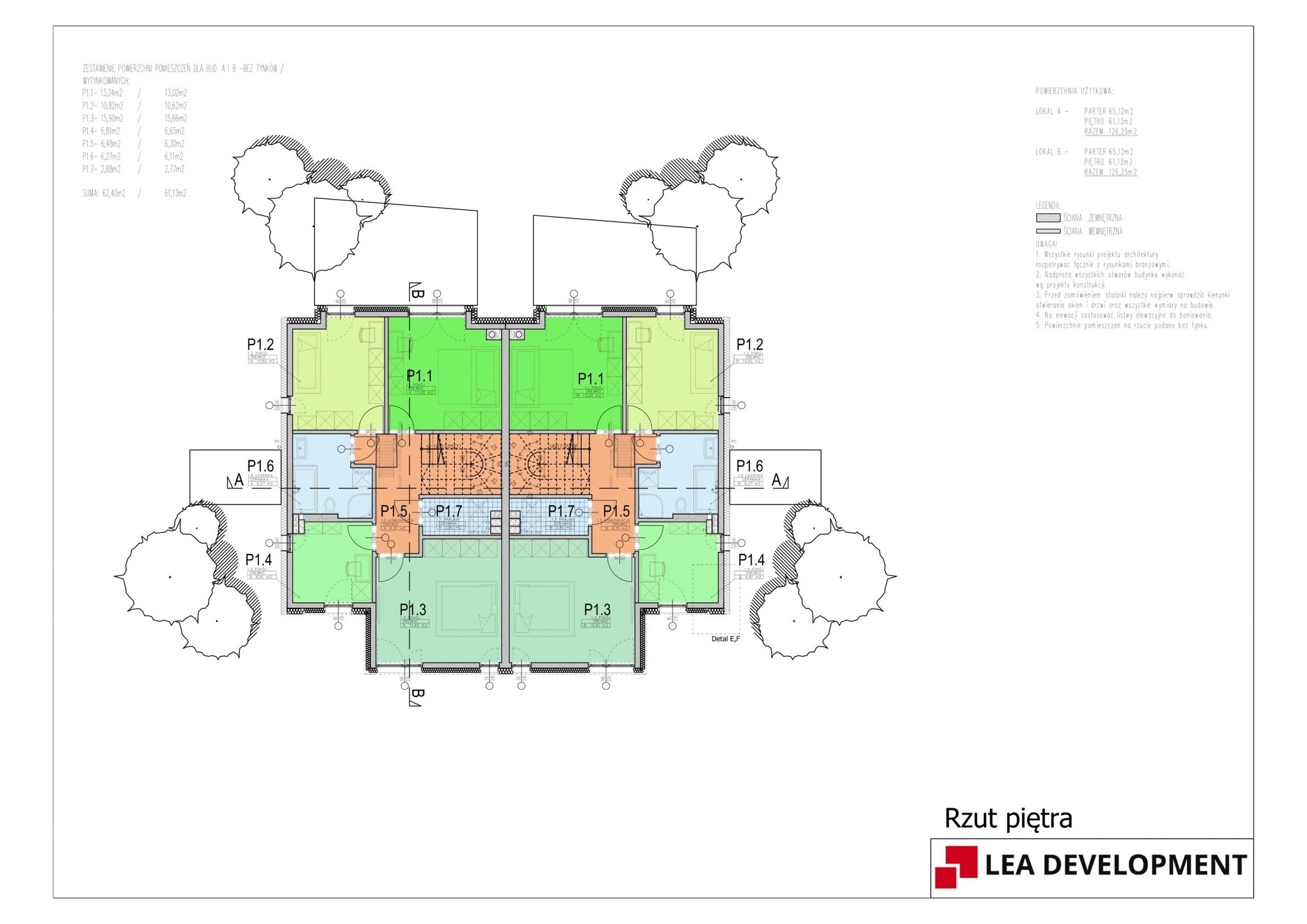 Techniczny rzut piętra budynku dwulokalowego A i B - Lea Development, Wzgórze Witosa